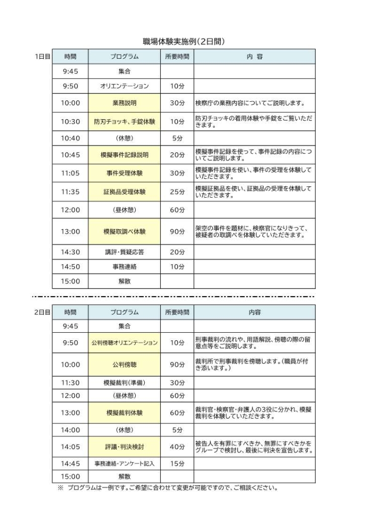 職場訪問実施日程例
